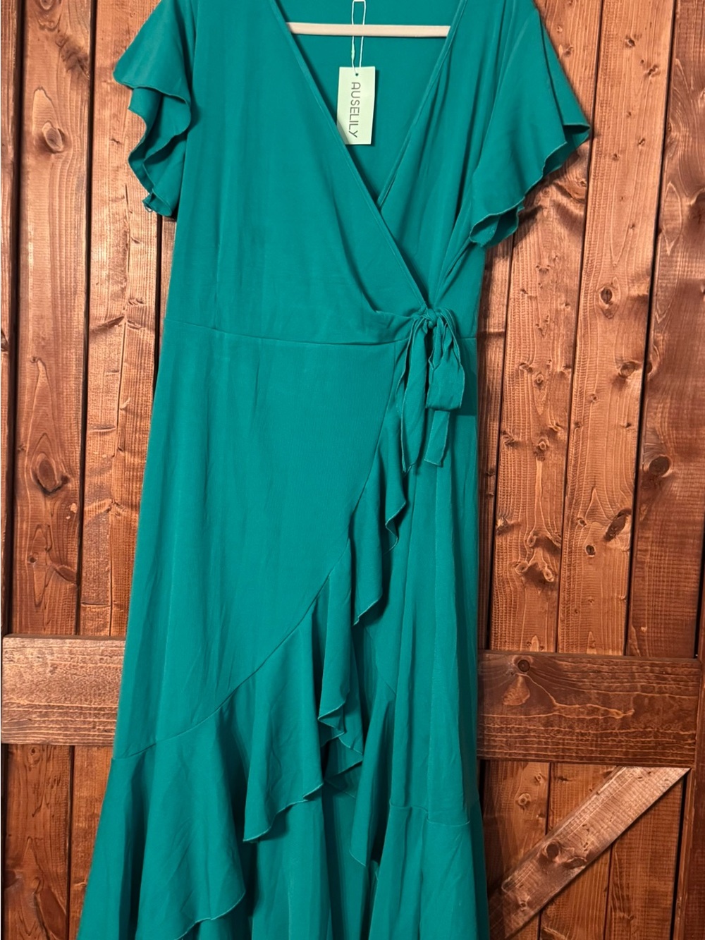 Green Wrap Maxi Dress with Ruffle Detail